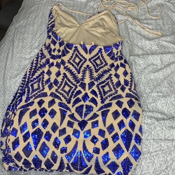 Blue Sequin Short Dress - Picture 3 of 4